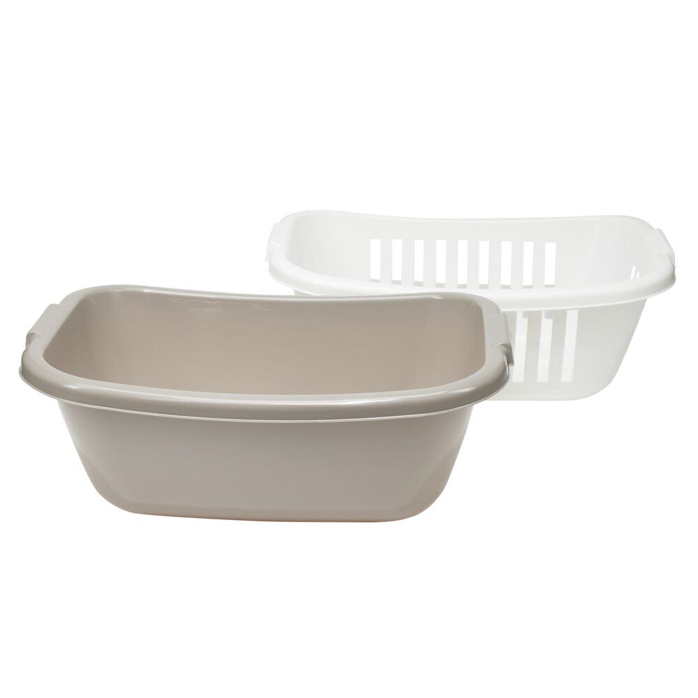 Panière à linge x2 en plastique blanc et marron 58x40xH23cm