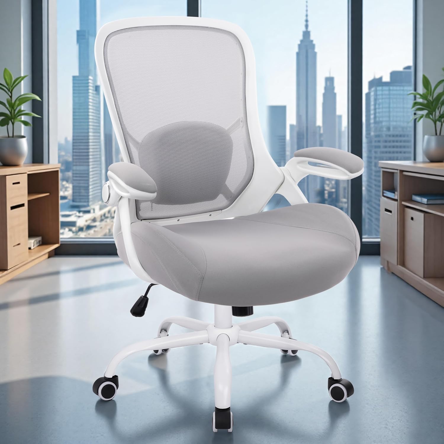 HYLONE 400lbs Heavy Duty Office Chair, 5 Thickened Seat Ergonomic Desk Chair with Adjustable Armrests, Home Office Computer Chairs for Long Hours Mesh Executive Chair(Grey)