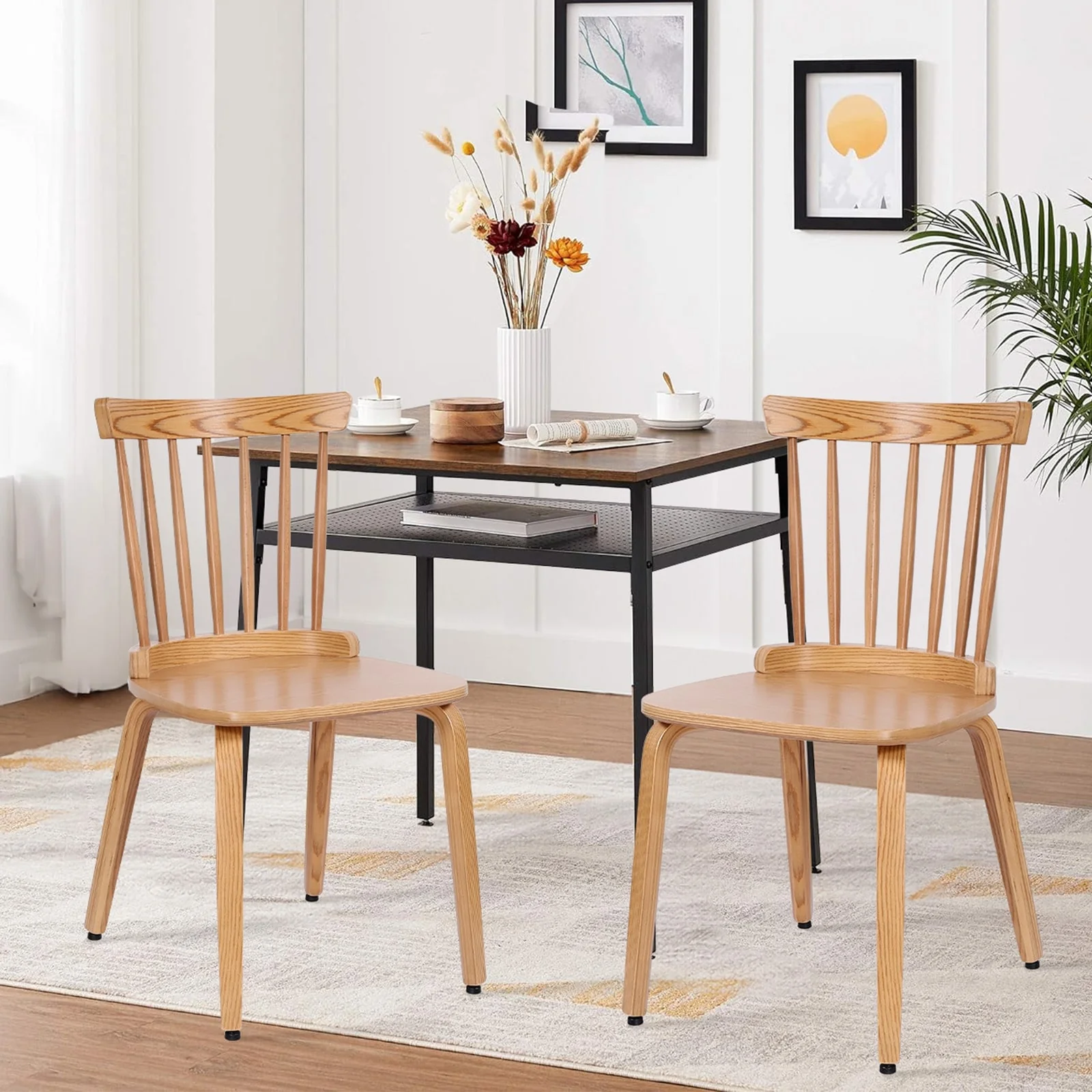 Solid Wood Slat Back Windsor Dining Chairs, Set of 2/4