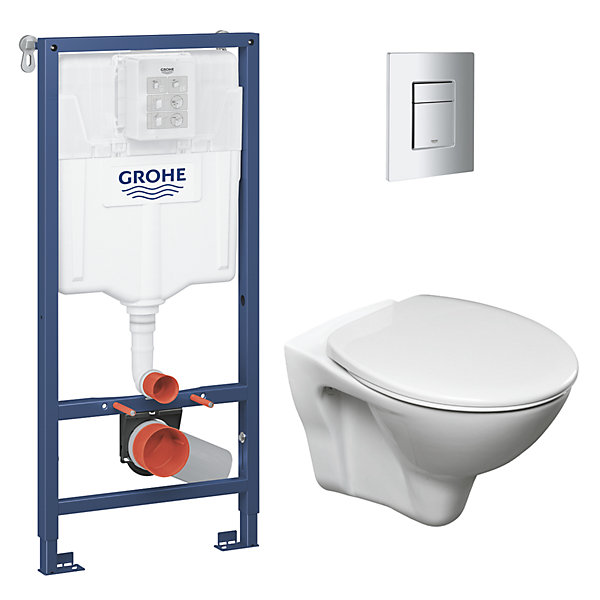 Grohe Pack WC Bâti-support Rapid SL   Cuvette suspendue Cersanit S-line   Abattant   Plaque Chrome (GROHE-S-LinePro-1)