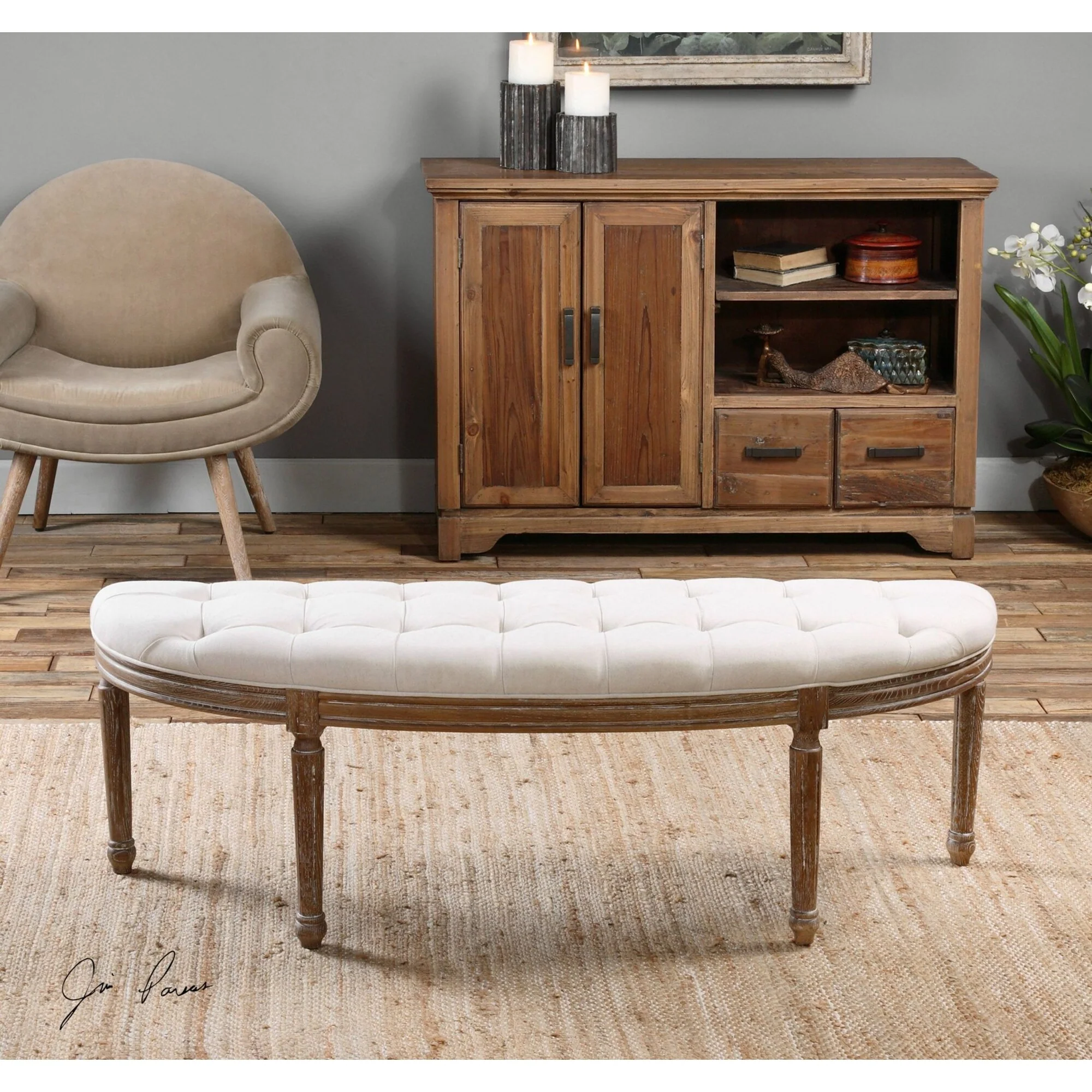 Uttermost Leggett Fabric Bench Designed by Jim Parsons