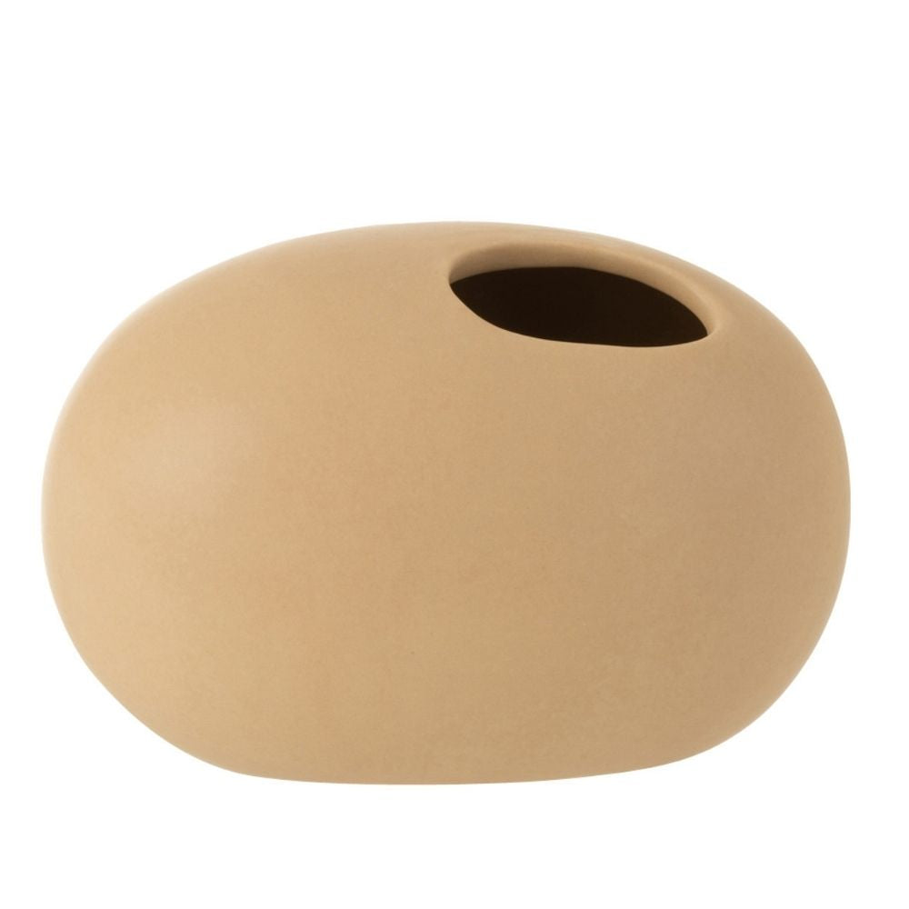 J-Line vaas Ovaal - keramiek - beige - small - 2 stuks - Ø 10 cm