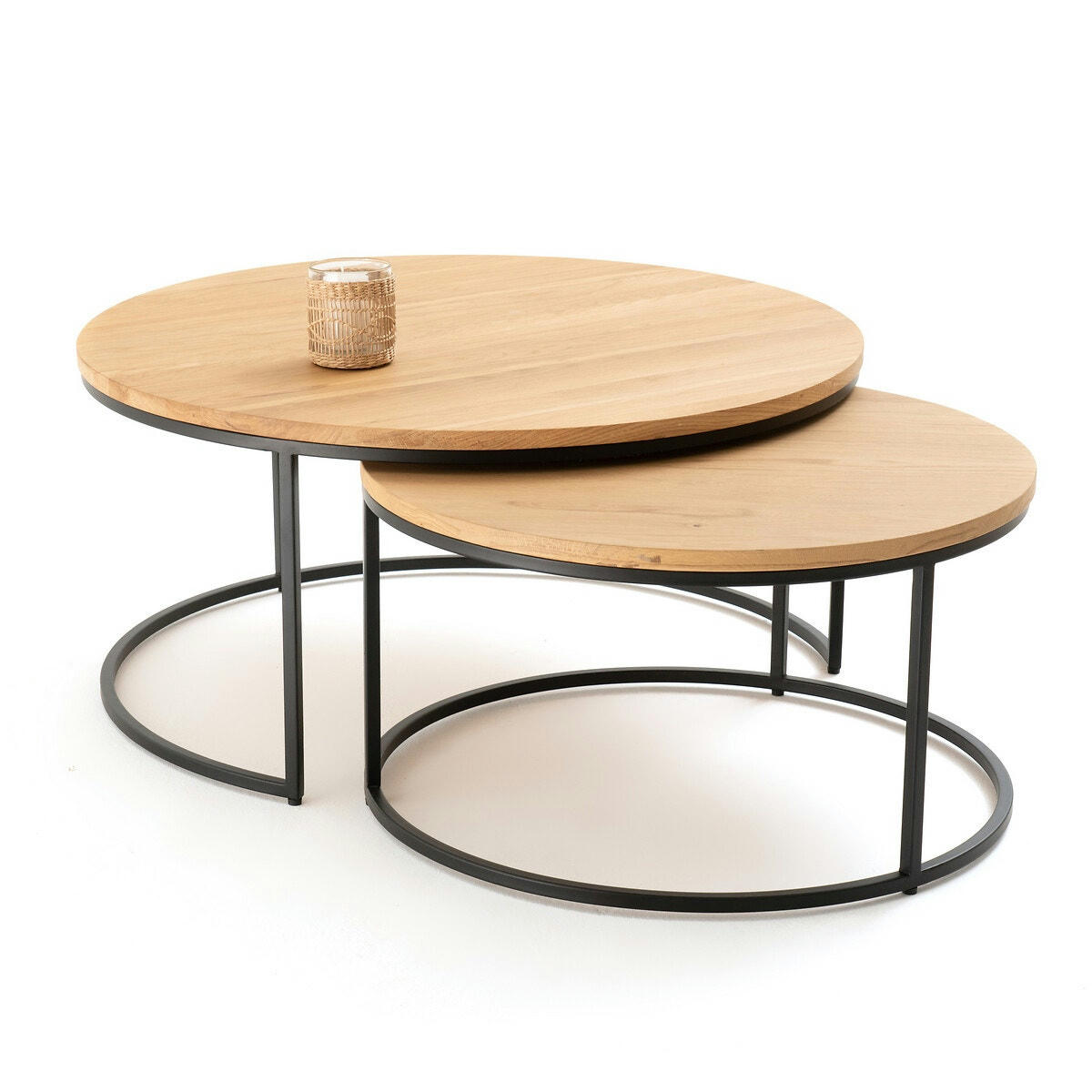 Lot de 2 grandes tables basses gigognes chêne Vova