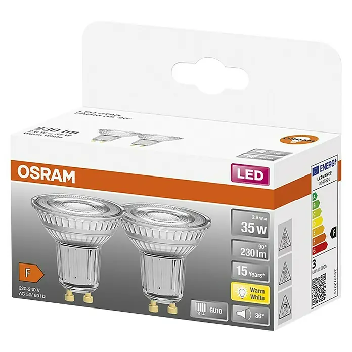 LYSPÆRE OSRAM LED GU10 2,6W 2PK
