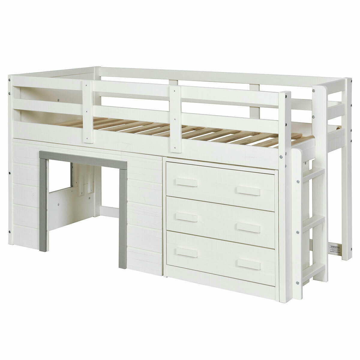 CLOUD - Pack lit mi-hauteur avec matelas 90x190 cm bois massif blanc et gris