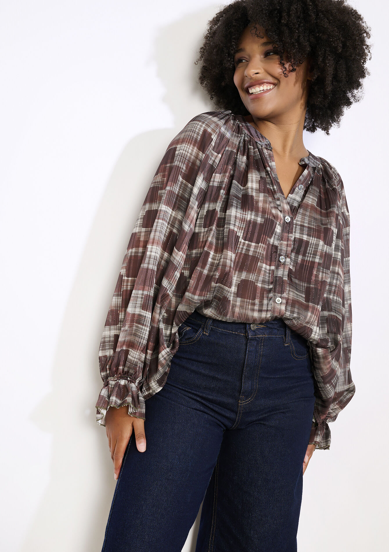 Losvallende blouse met ruiten