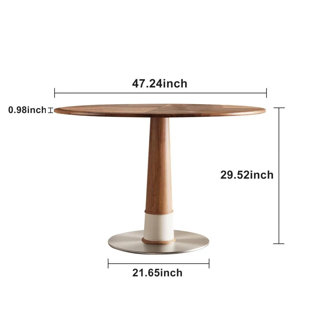 43.3-inch Round stainless steel base Nature Wood Walnut Top Large Round Dining Table for 4-8 people - 47.24 Wx47.24 Dx29.5H