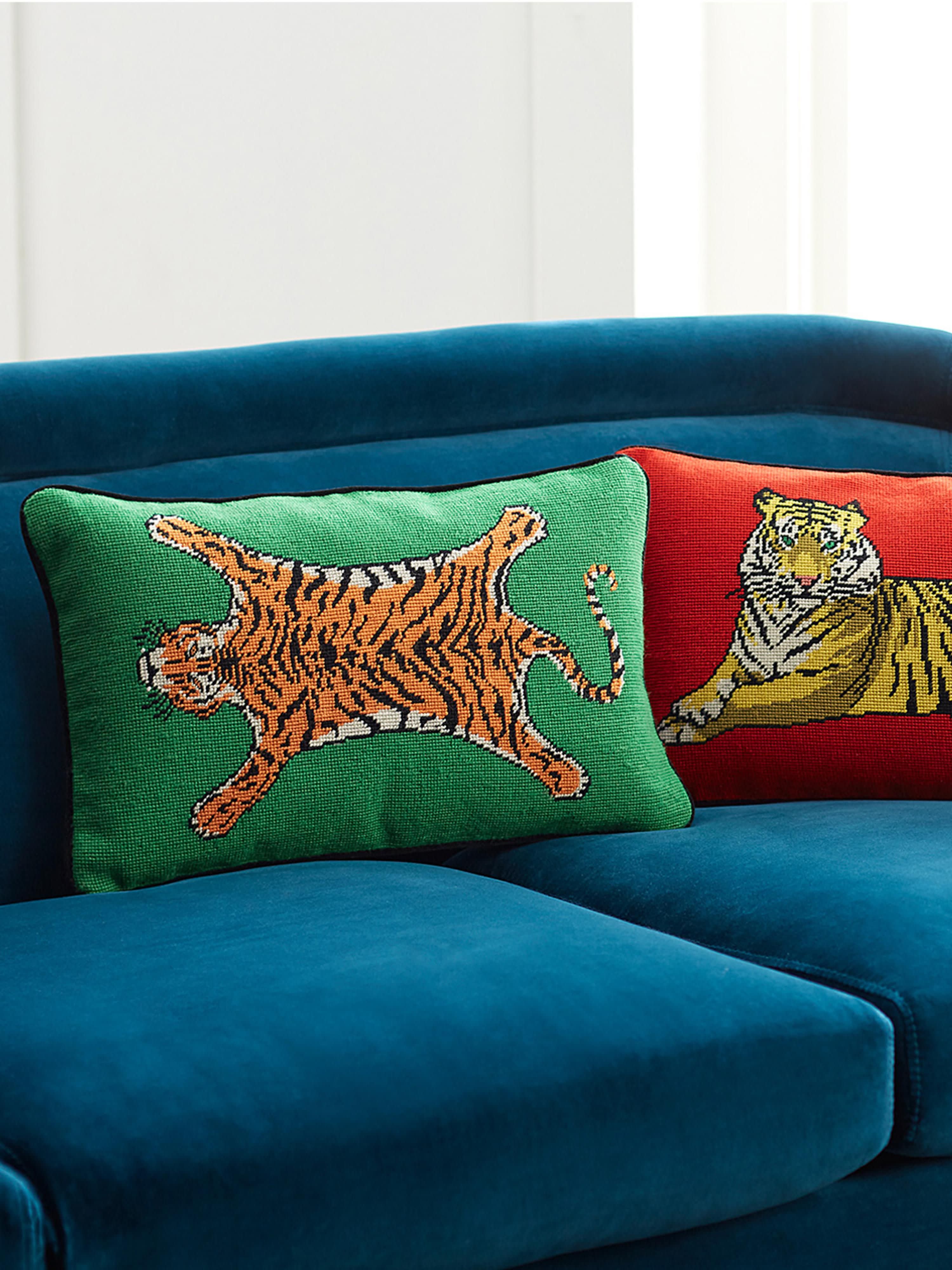 Handgefertigtes Woll-Kissen Tiger