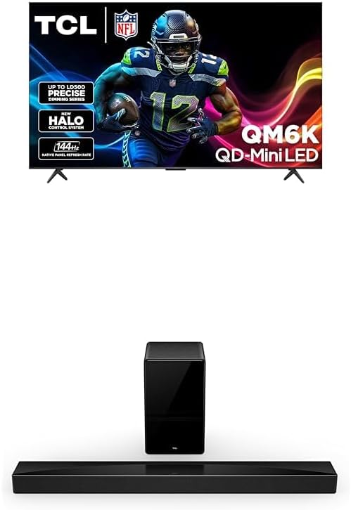 TCL 55-Inch QM6K QLED 4K Smart QD-Mini LED TV with Google TV (55QM6K  2025 Model) + Q75H Q Class 5.1.2 Channel Soundbar with Dolby Atmos
