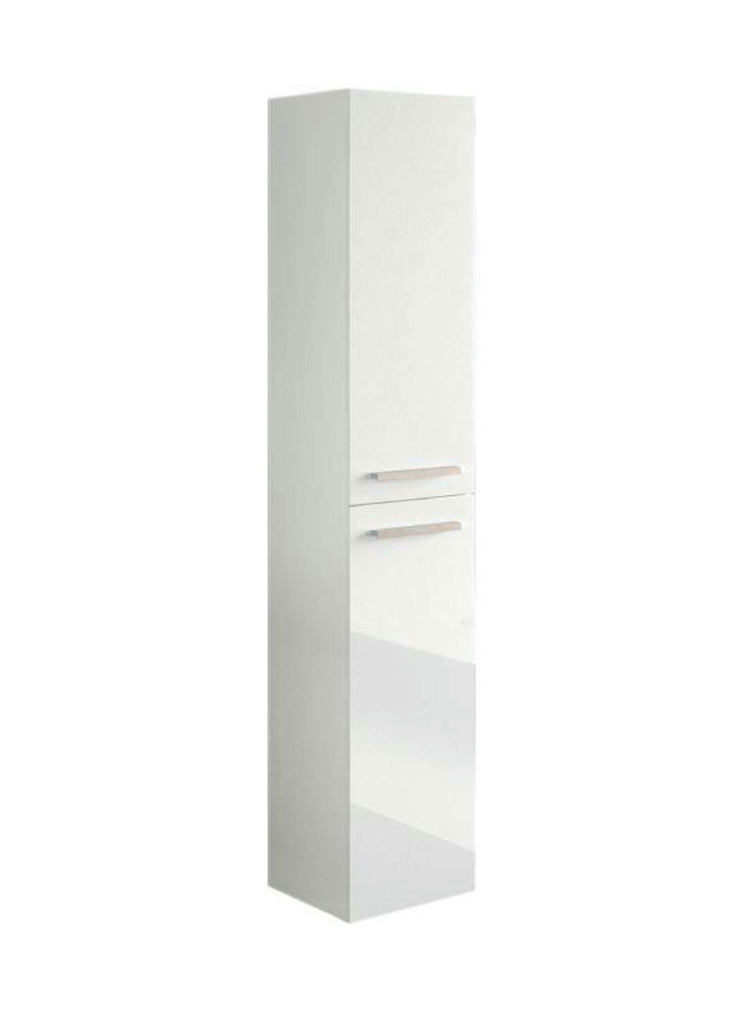 DABADO - Colonne de salle de bain 2 portes effet bois blanc brillant