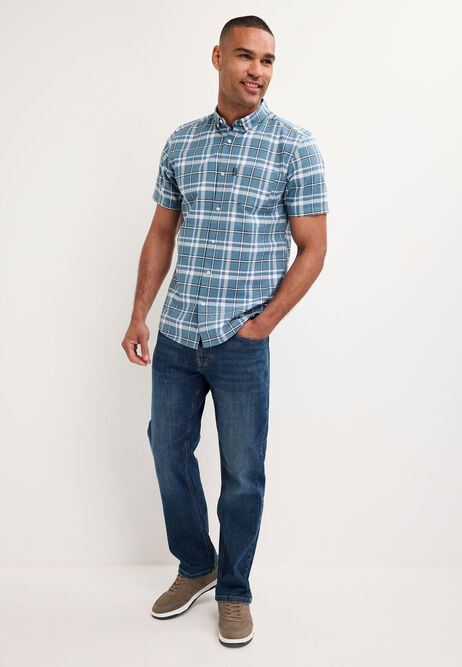 Mens Teal Check Cotton Oxford Shirt