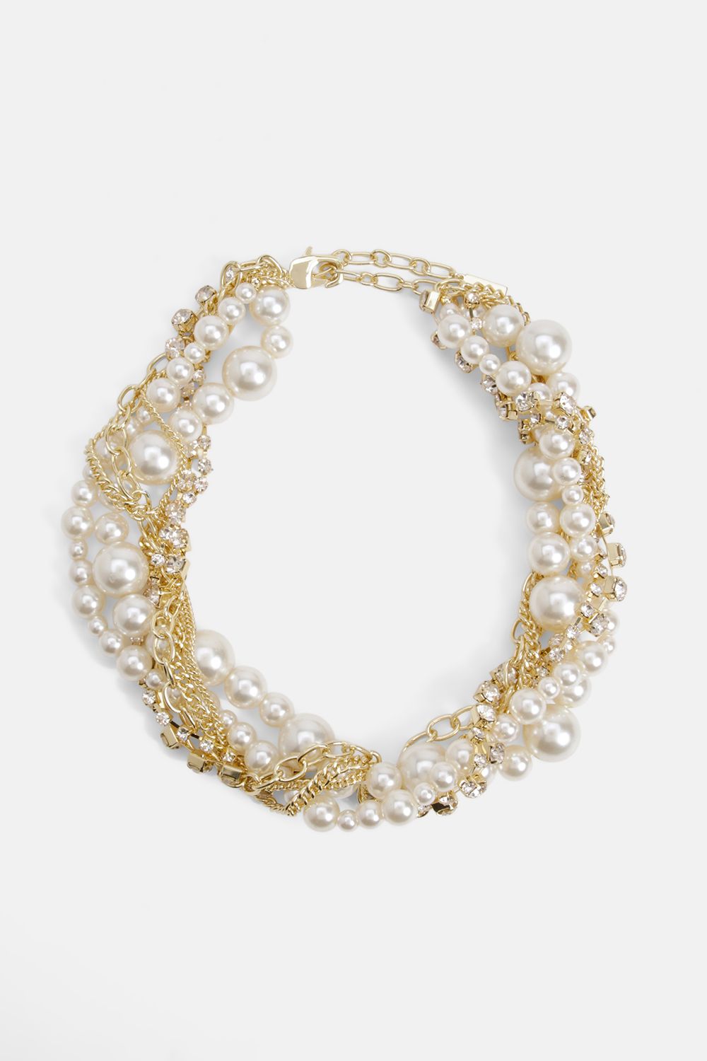 KarenMillen Gold Chain Woven Pearl And Diamante Statement Necklace