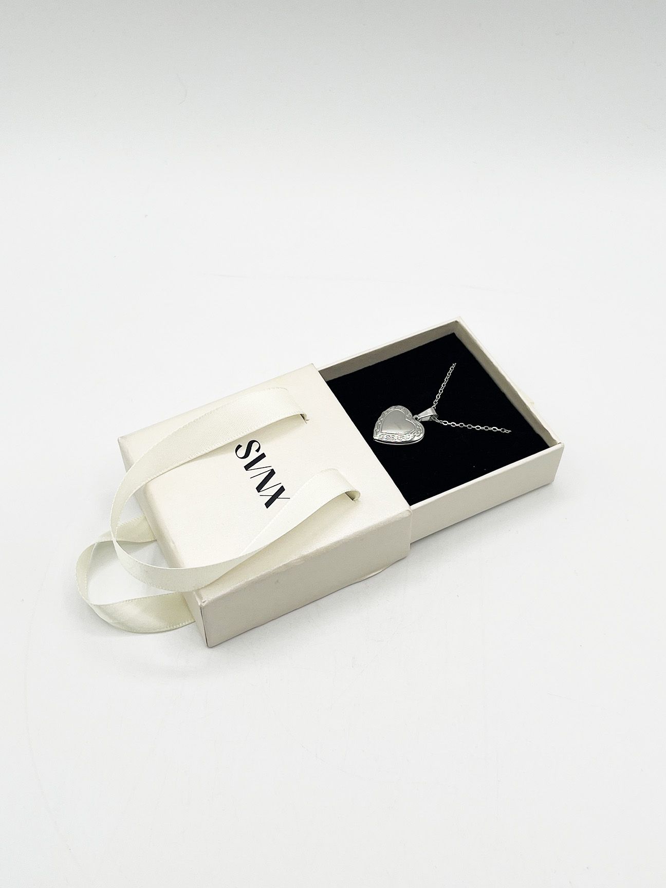 SVNX Large Heart Locket Necklace in Silver - Gift Boxed