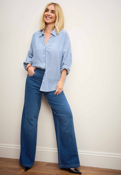 Womens Blue Elasticated Waist Wide Leg Kate Jeans