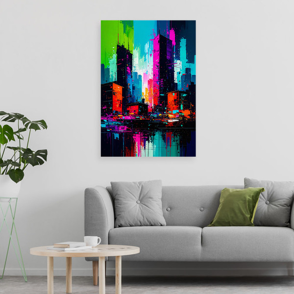 Obraz nowoczesny do salonu, Kolorowe Miasto Abstrakcja 20x30