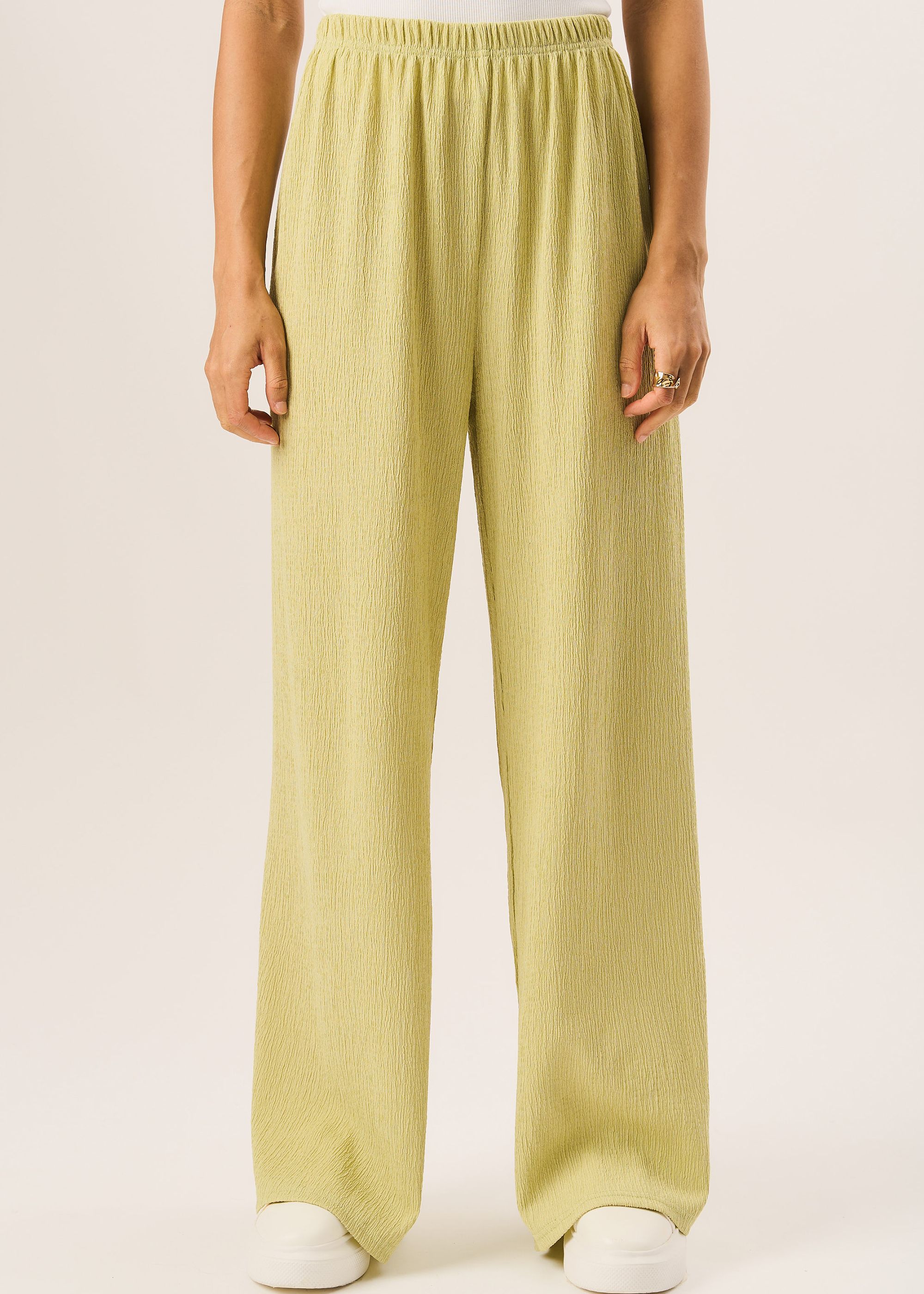 Gini London Sage Green Textured Pull On Wide Leg Trousers