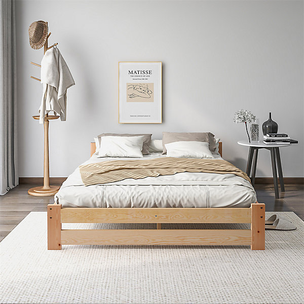 Lit adulte lit 140x200 cm lit sommier à lattes Single bois massif Neutral