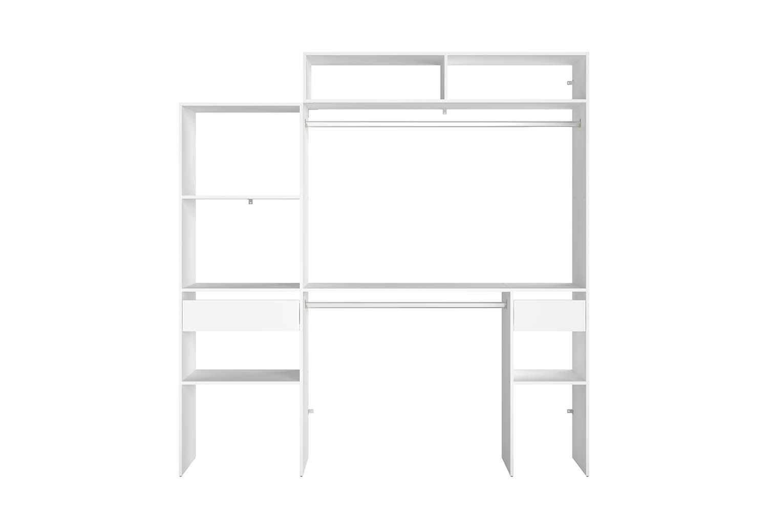 ELYSEE - Dressing blanc extensible avec 2 penderies, 4 étagères et un tiroir