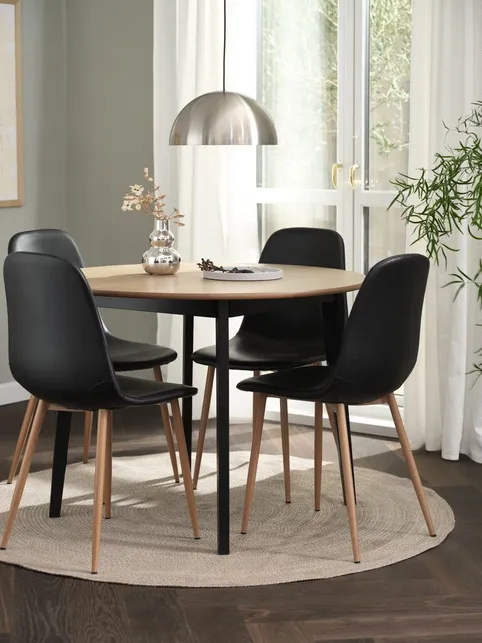 JEGIND Ø105 bord natur eg/sort + 4 JONSTRUP stole sort