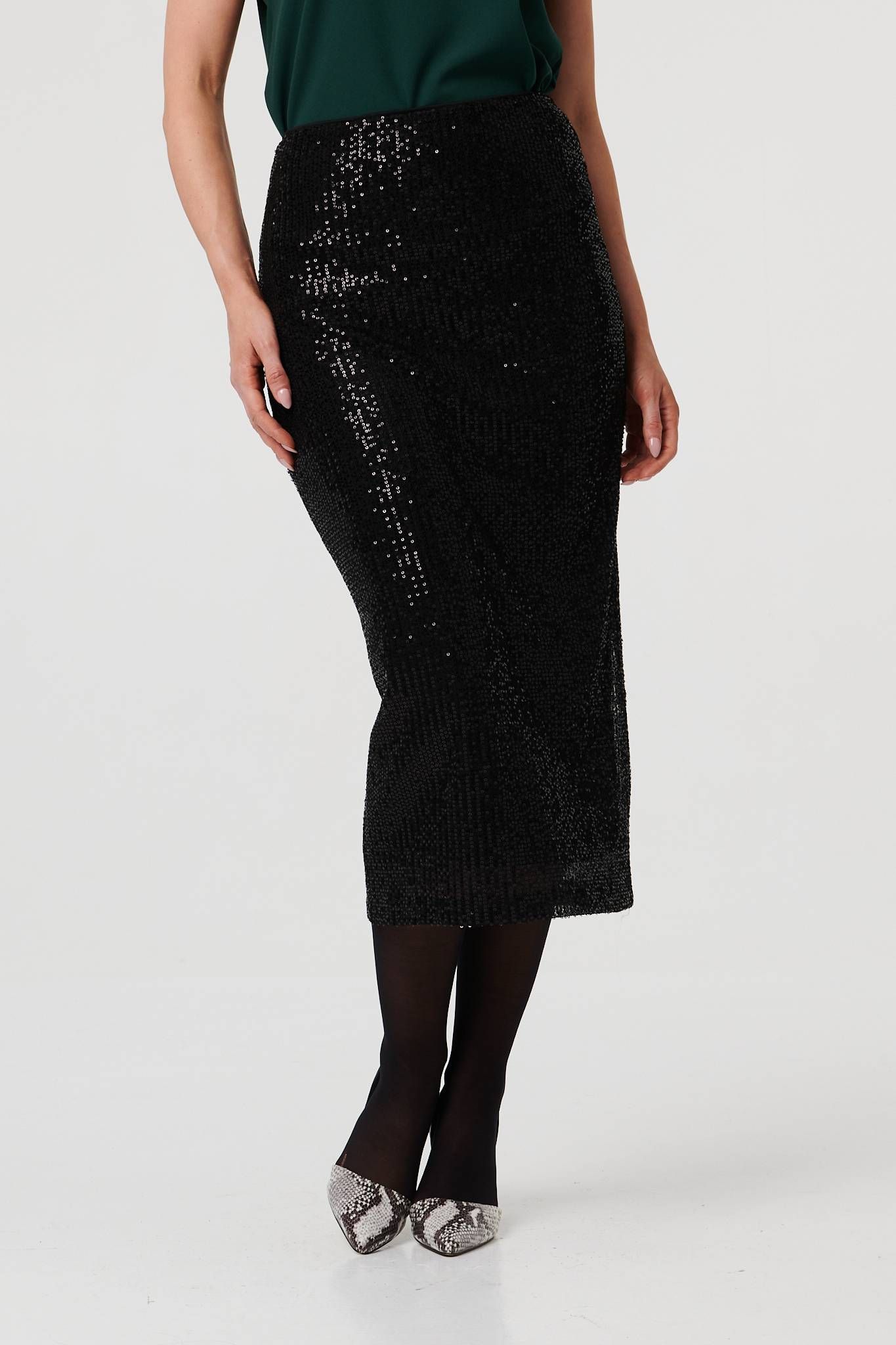 Izabel London Sequin Embellished Pencil Midi Skirt