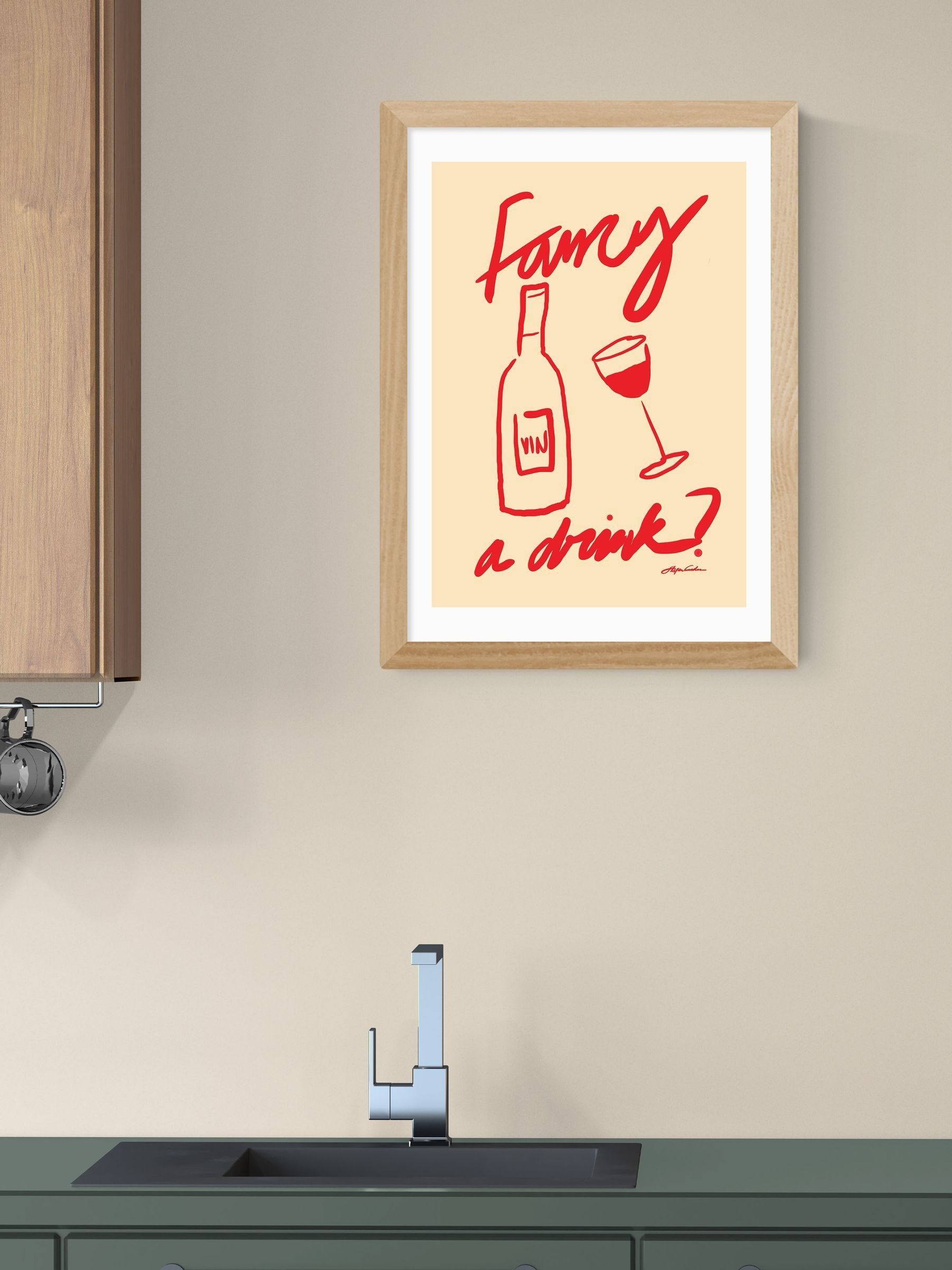 East End Prints Oak Fancy a Drink Wall Art Print by Stephie Cardona