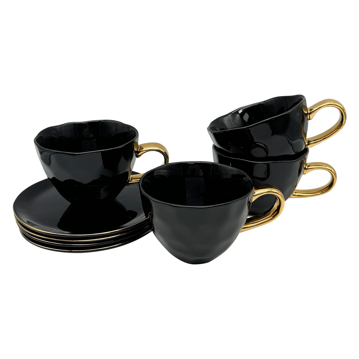 Urban Nature Culture Good Morning serviesset cappuccino/tea kopje met bord 17cm - Black - 8-delig