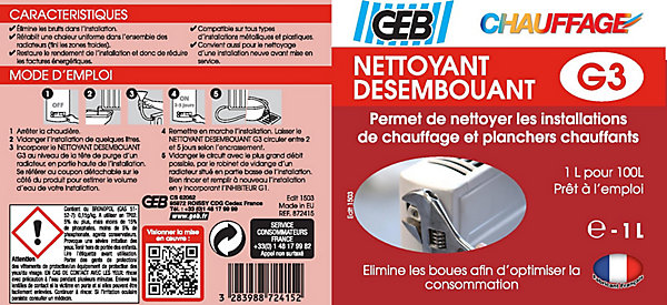 Nettoyant désembouant Geb G3 des circuits de chauffage 1L