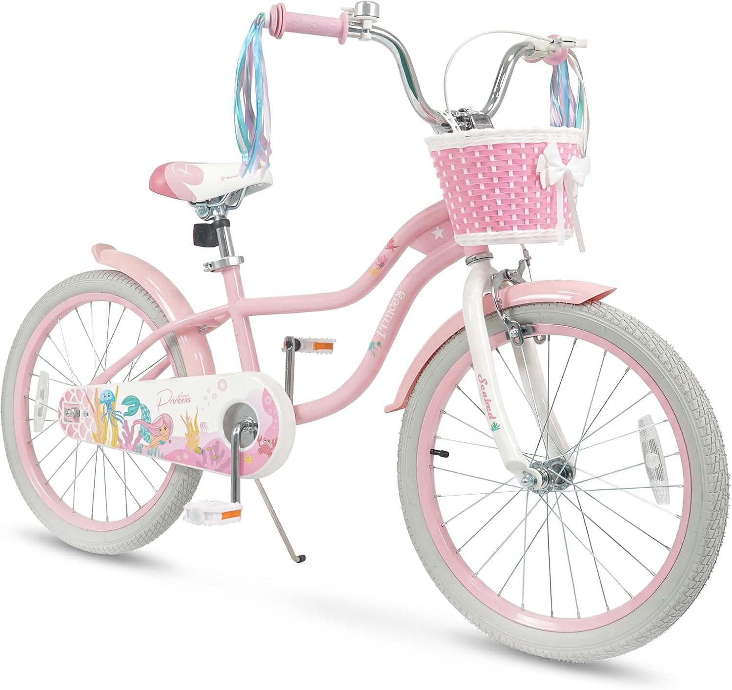 COSTWAY Mermaid Kids Bike, 12/14/16/18/20 Inch Toddler Bike w/Removable Training Wheels, Streamers, Doll Storage Basket, Handbrake & Coaster Brake, Children Kids Bicycle for 3+ Years Old Boys & Girls