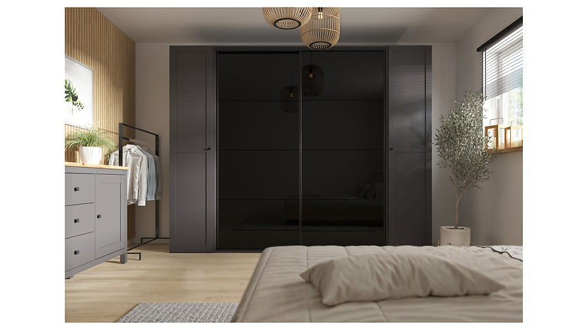 Szafa modułowa Flex 220 cm przesuwna grafit/czarny połysk
