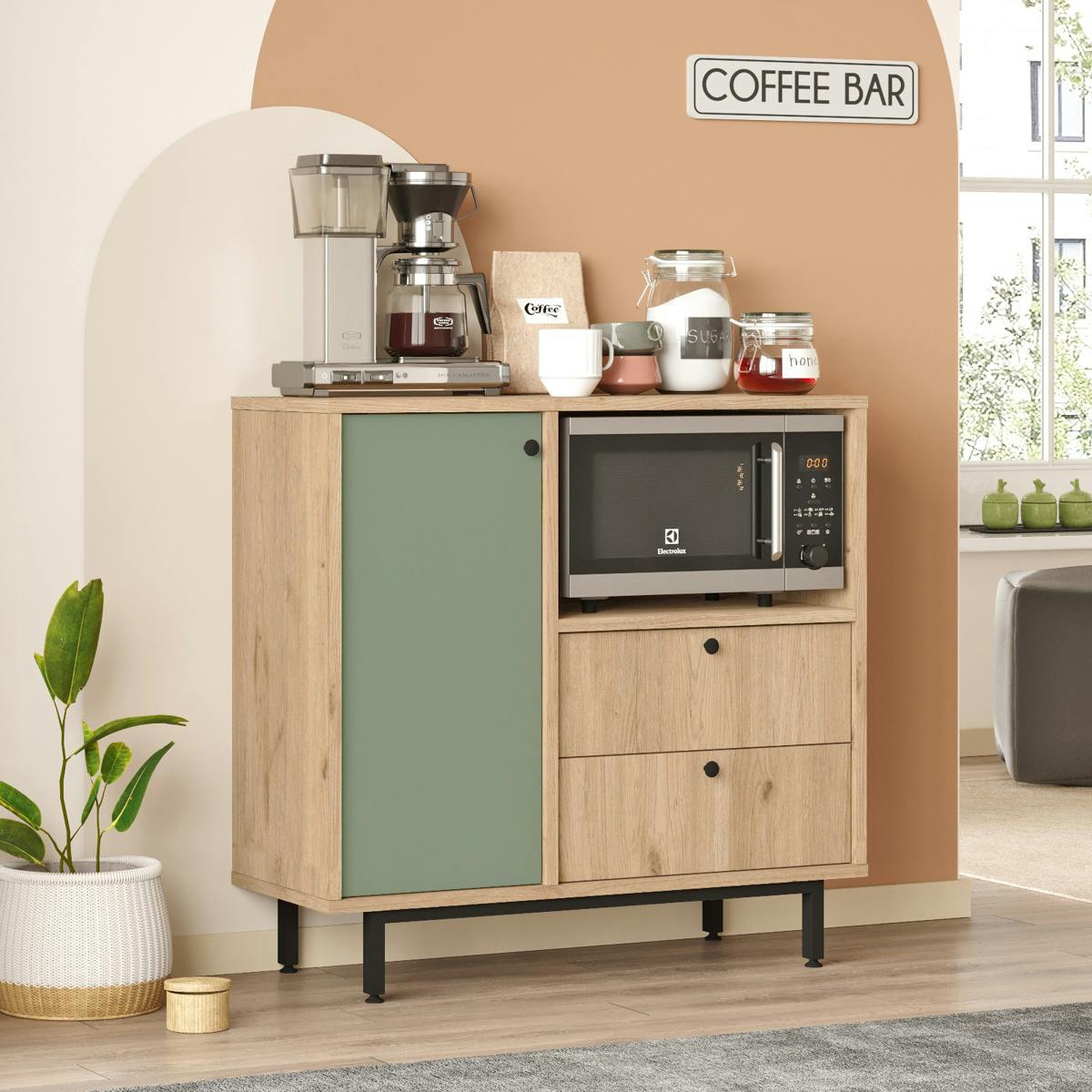 Buffet de cuisine niche micro-ondes et 1 porte sauge JENA