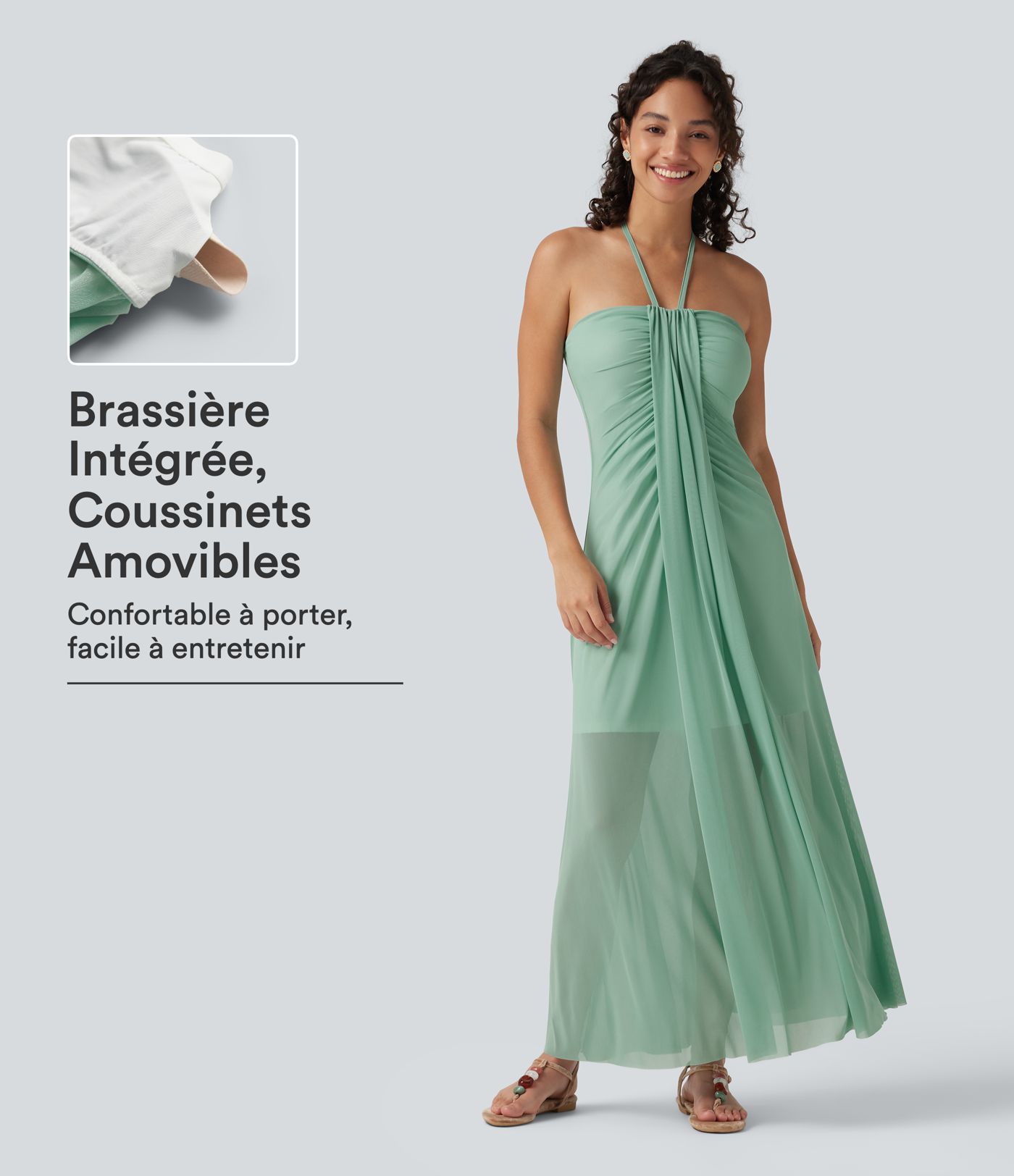 Robe maxi style vacances dos nu à nouer avec coussinets amovibles