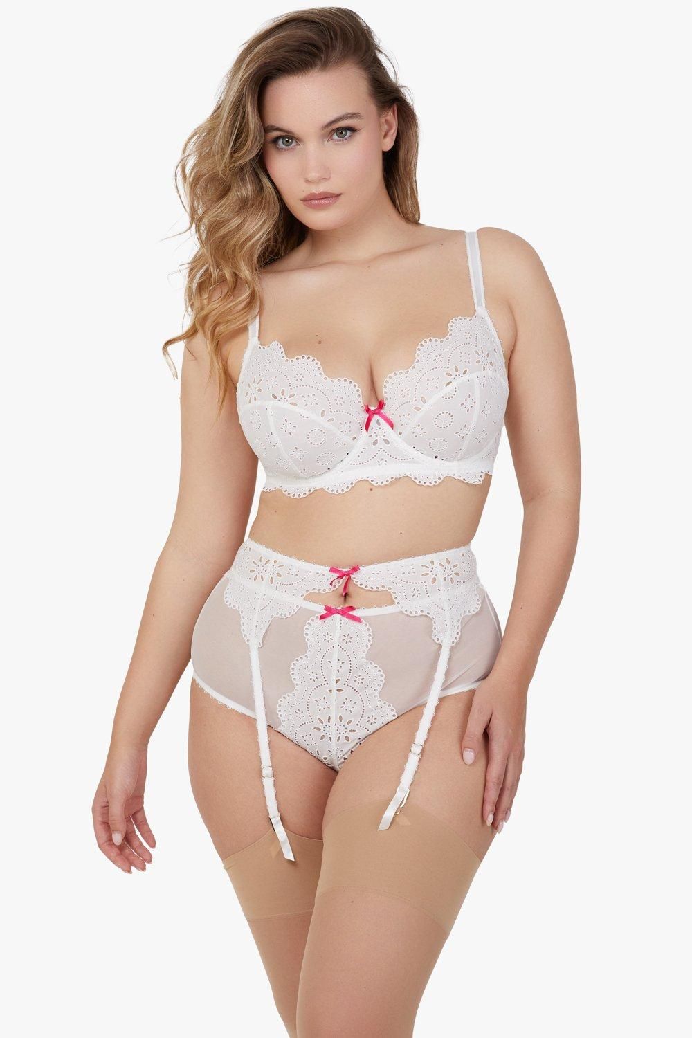 Playful Promises Camille White Broderie Suspender Belt