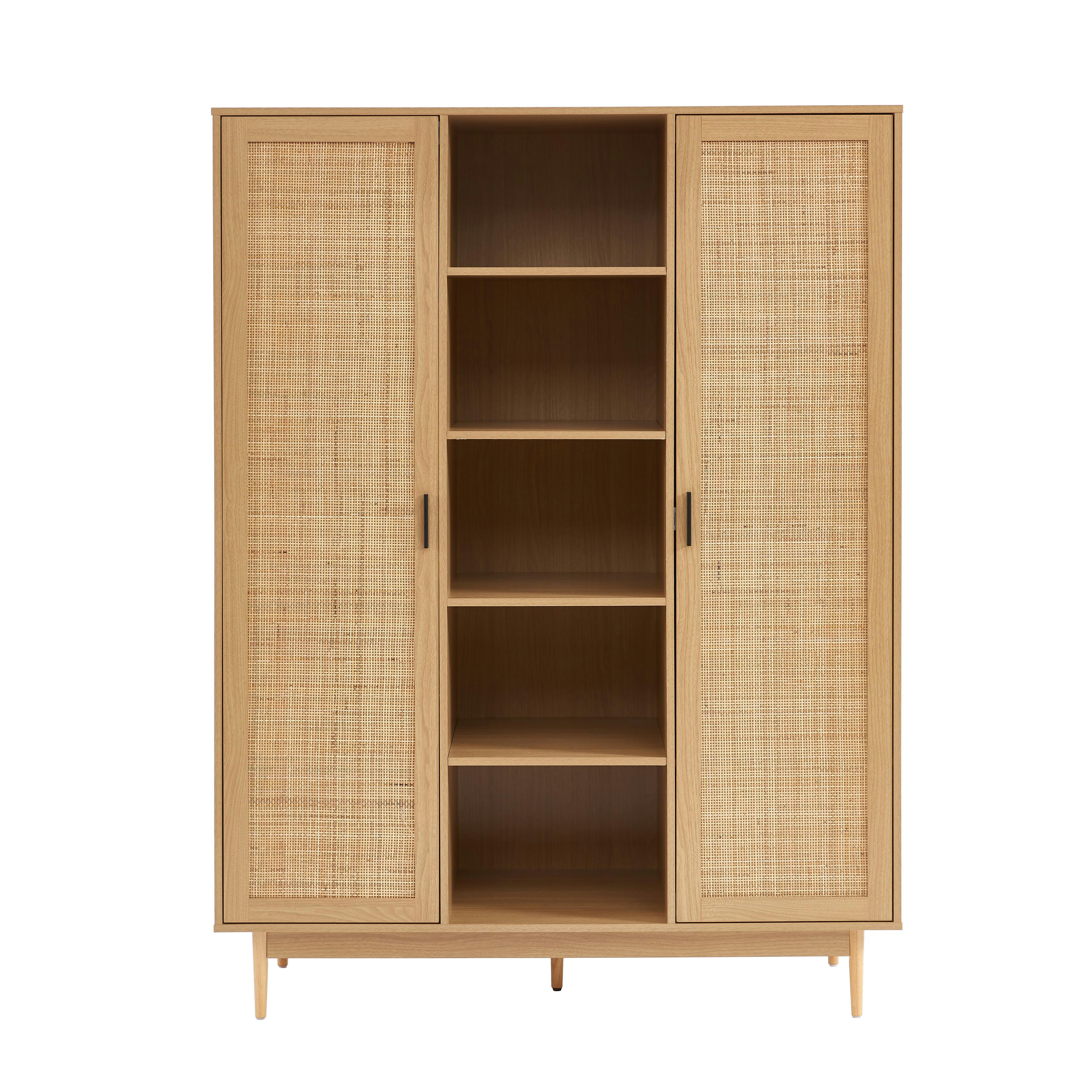 AMANA - Armoire  effet chêne et cannage rotin 2 portes h180 cm