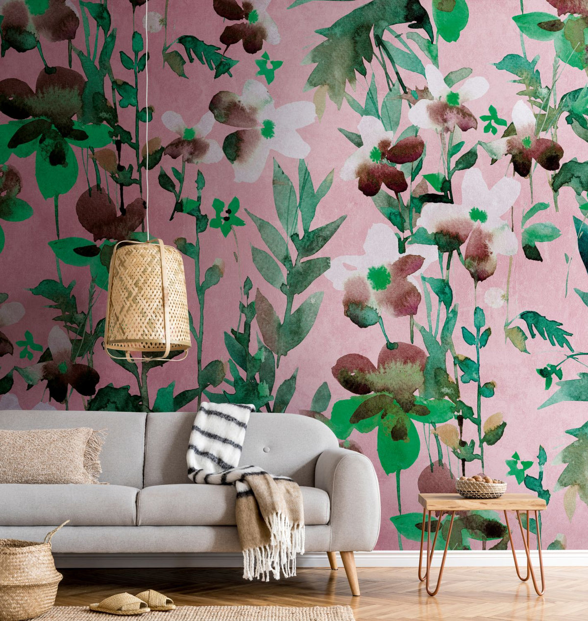 One Wall one Role fotobehang bloemmotief groen, roze, wit en bruin - 371 x 280 cm - AS-382731