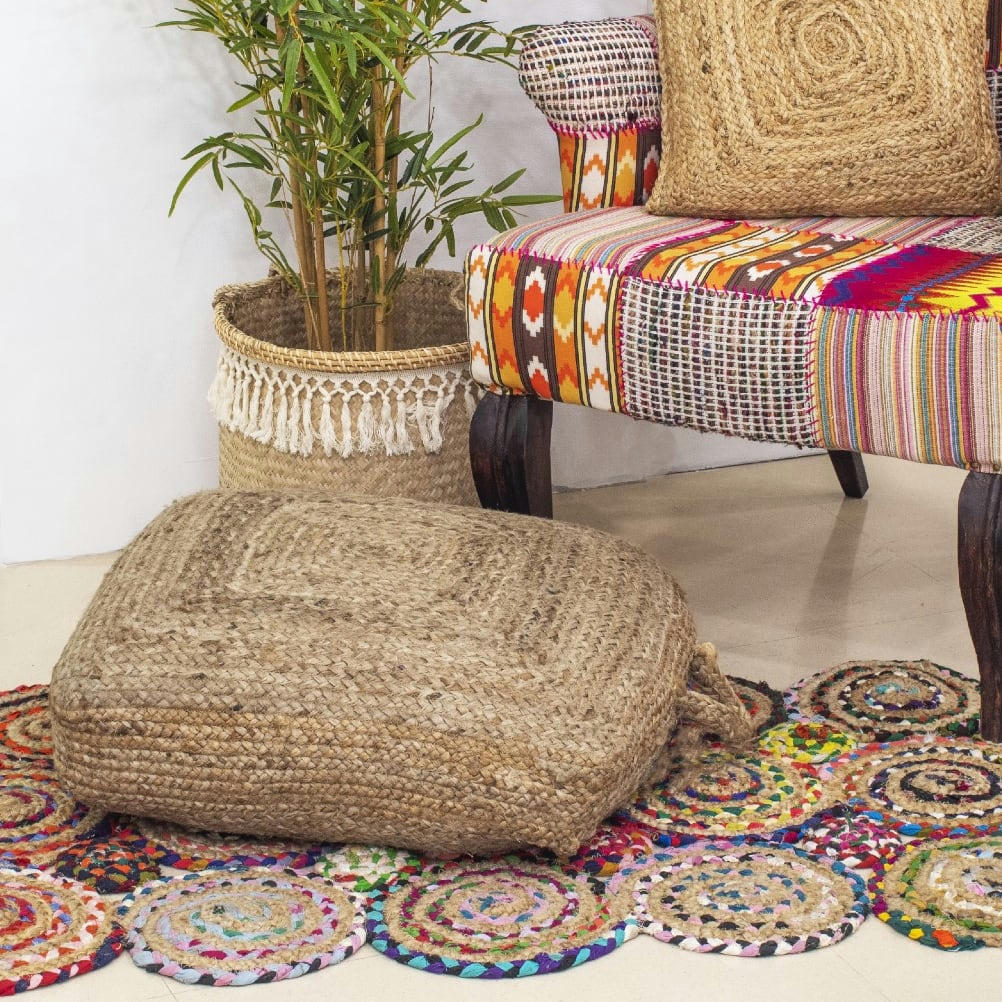 - Tapis rectangulaire en jute et coton multicolore 70x120cm