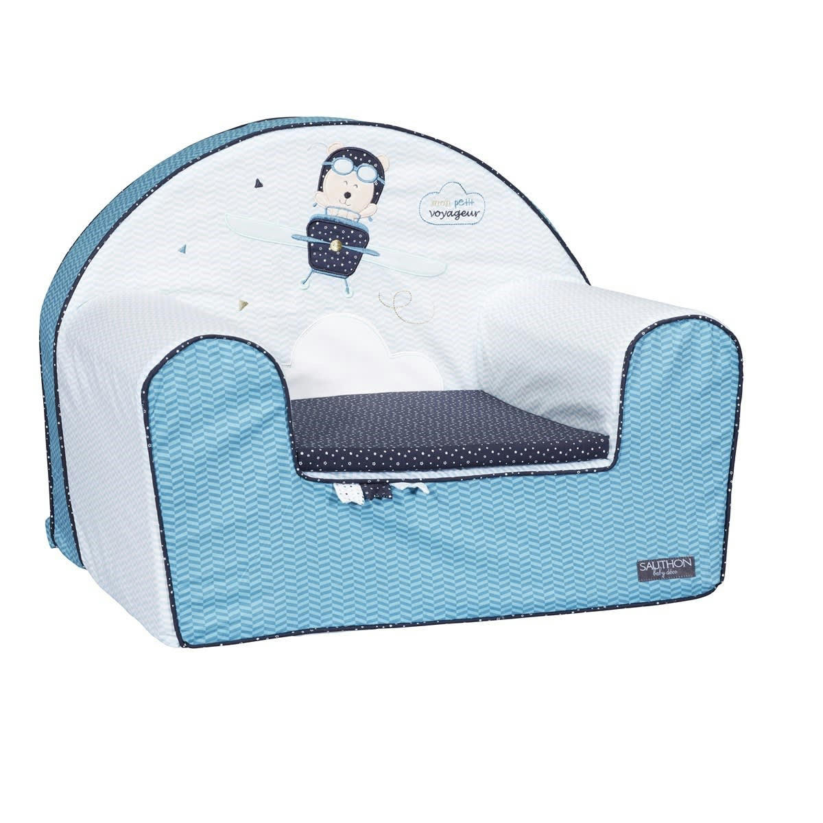 LAZARE - Fauteuil club 42x51cm en coton Bleu