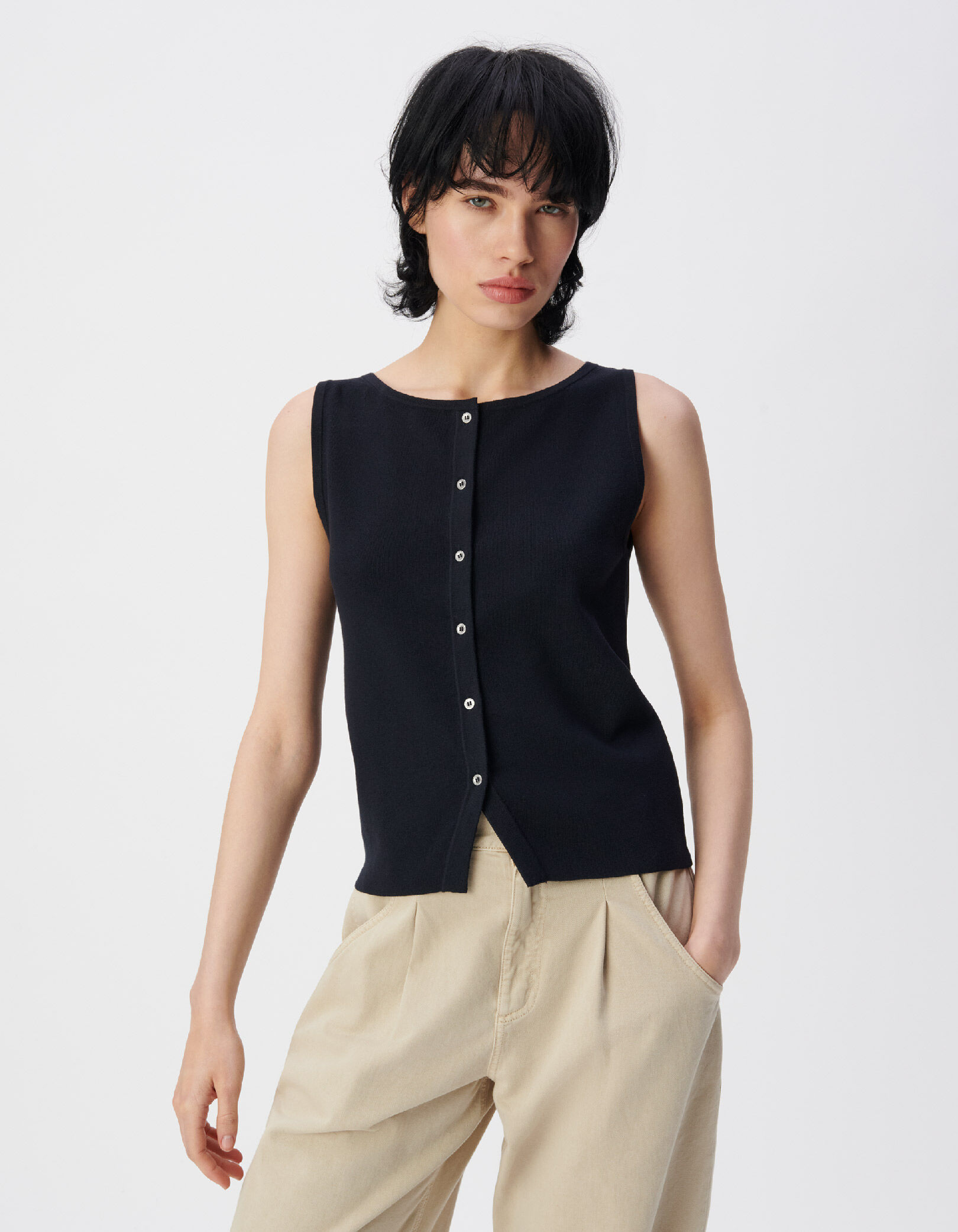 Cardigan sans manches marine tricot Femme