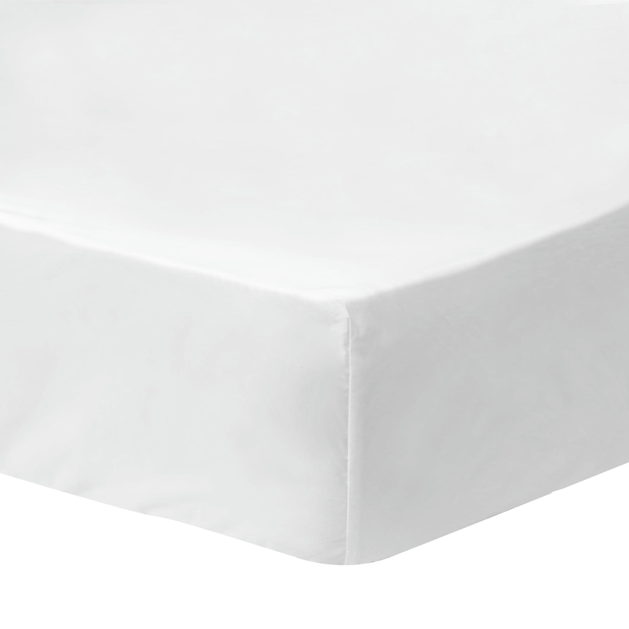 DOUCE NUIT - Drap-housse uni en coton Blanc 140x190/200cm - Bonnet 30cm