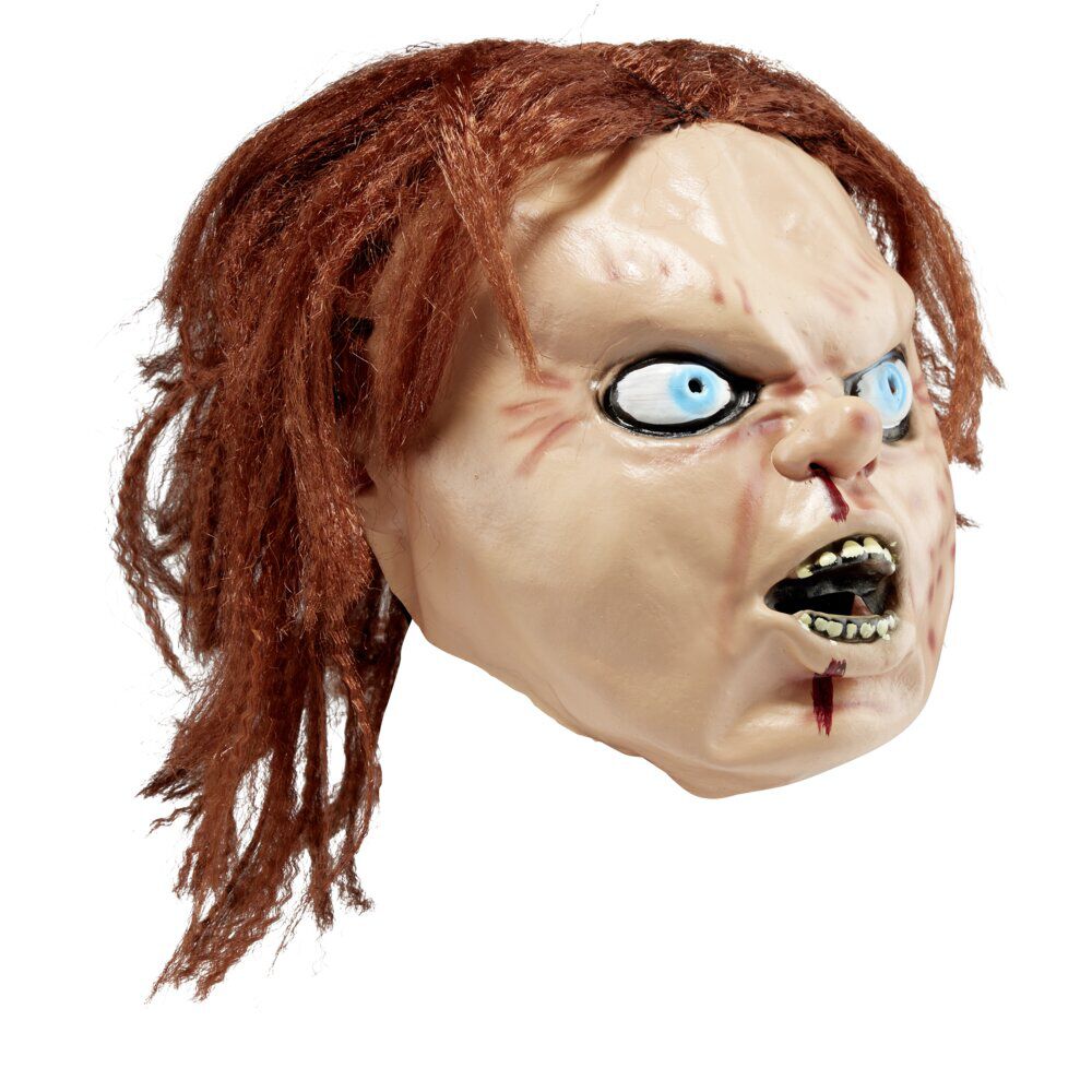 Masque Halloween adulte visage enfant maléfique en latex et cheveux rouge
