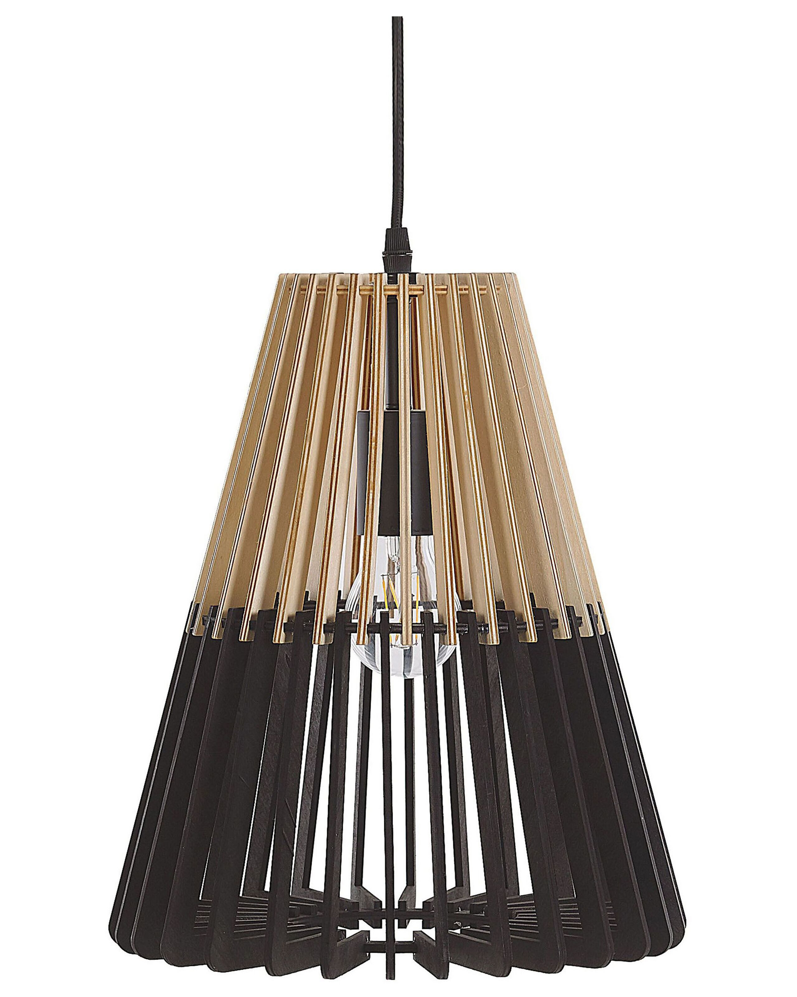 Lampa wisząca jasne drewno czarna