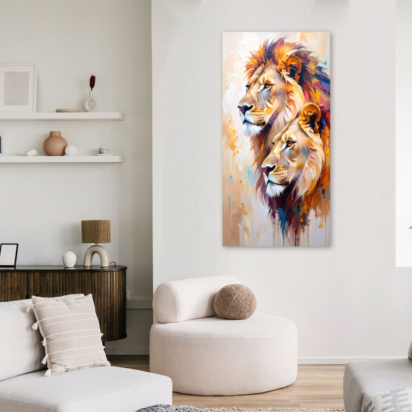 Feeby Obraz canvas do salonu biura, Lwy Para Zwierzęta Malowany 40x80