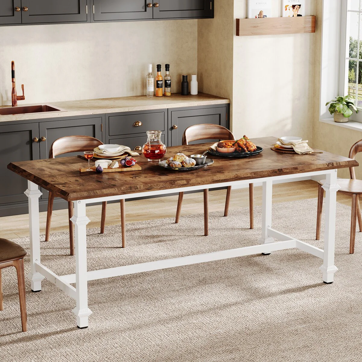 62-inch Wood and Metal Rectangular Dining Table for Kitchen