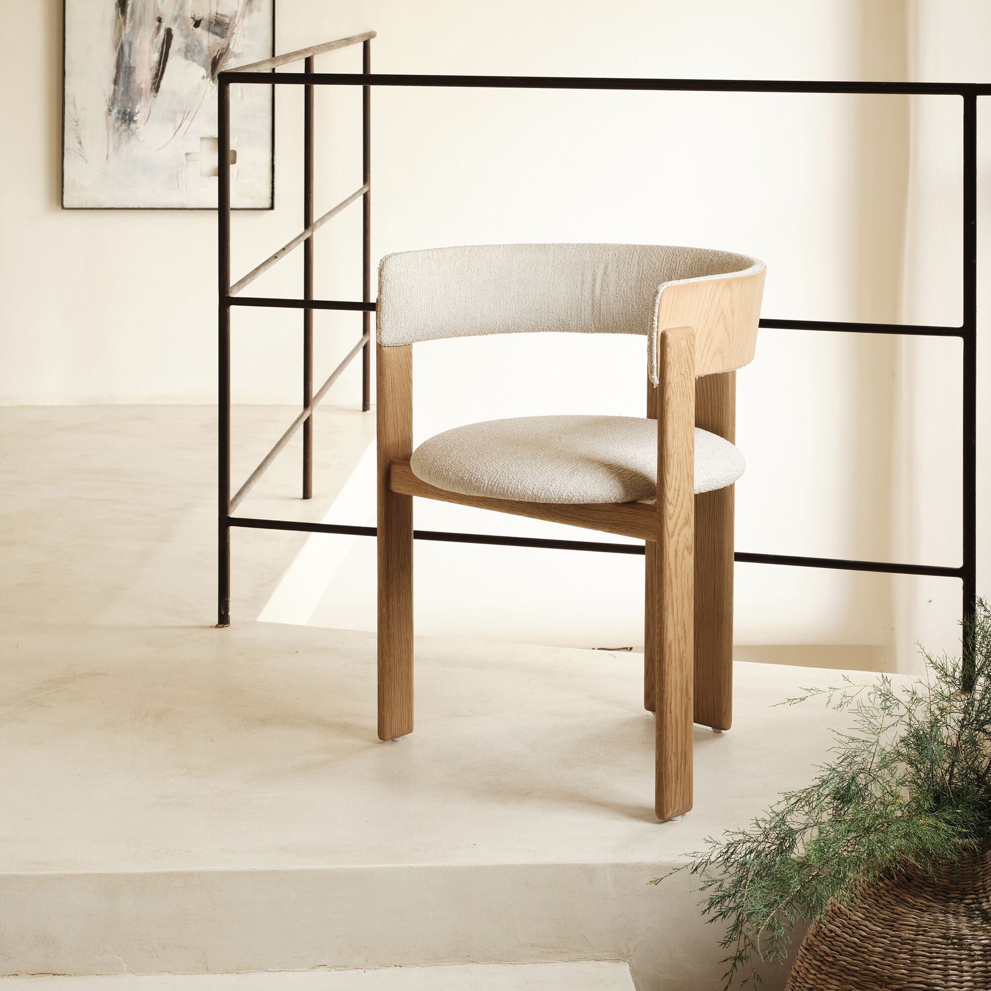 ADONIA - Chaise en tissu bouclette avec accoudoirs - blanc