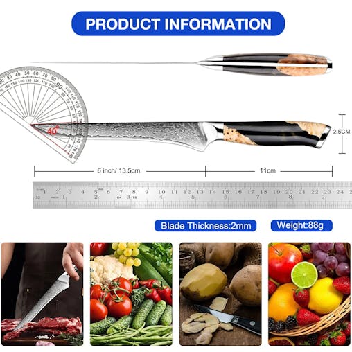 NNEOBA 6-Inch Damascus Utility Knife 67-Layer Razor Sharp Boning Knife Black