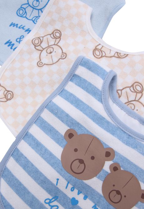 Baby 3pk Blue Bear Print Bibs