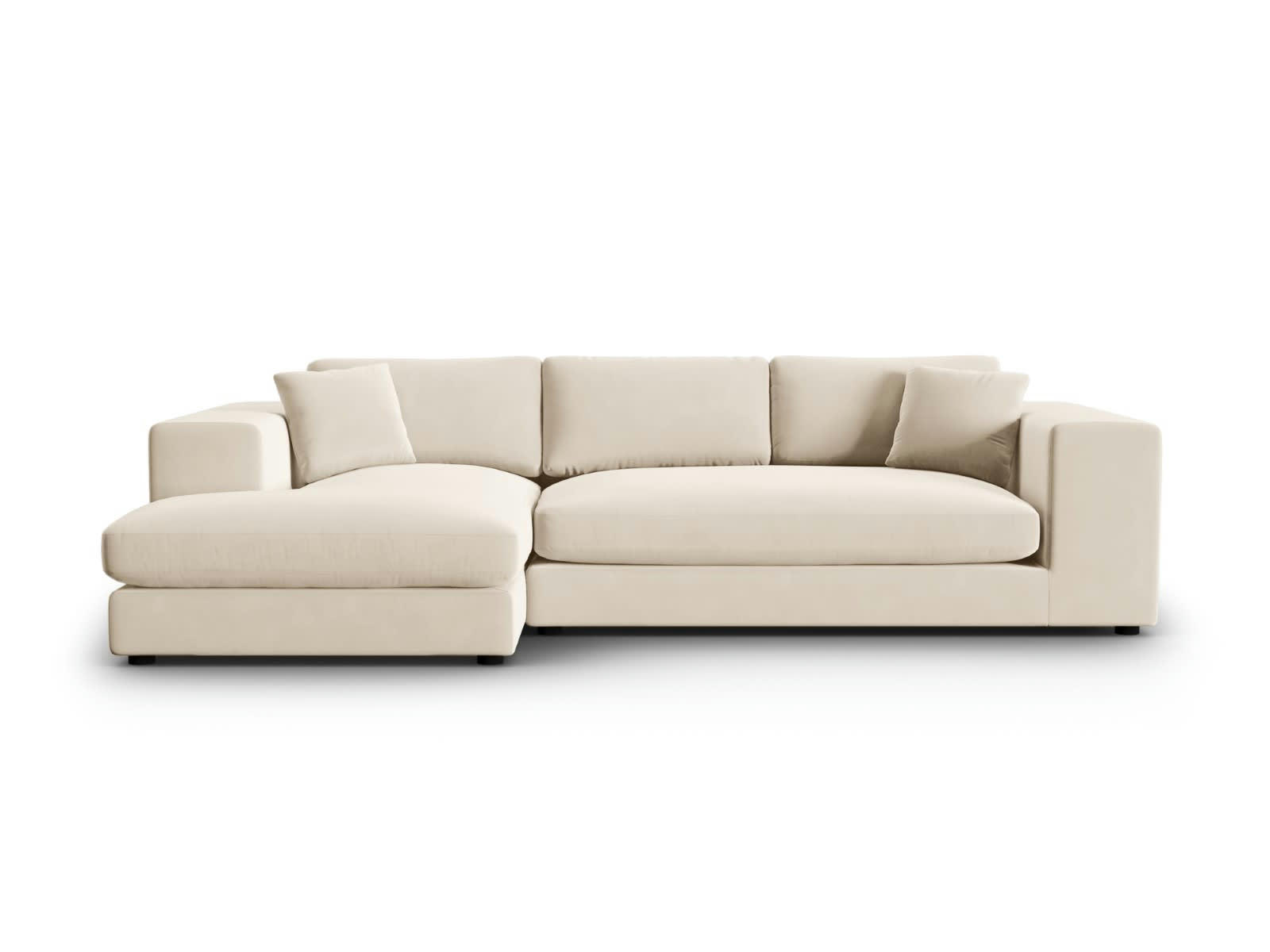 TENDANCE - Canapé D'Angle Gauche 5 places en Velours Beige