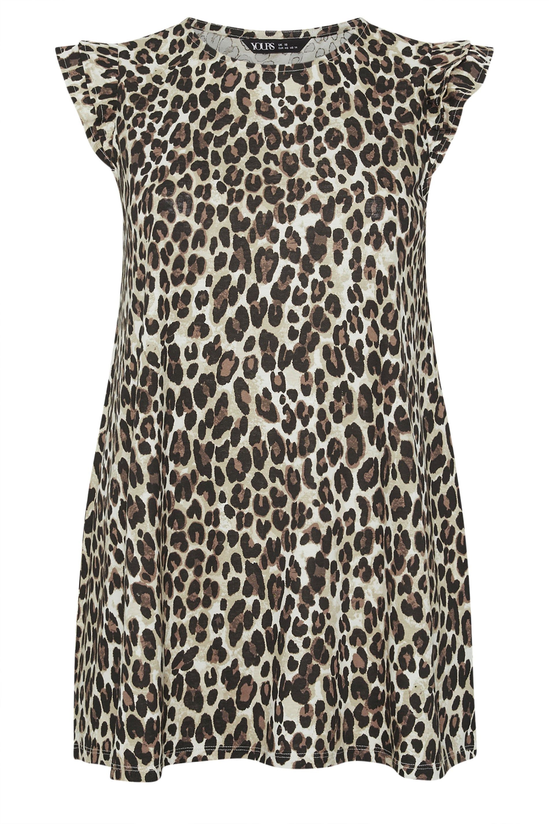 Yours Leopard Frill Sleeve Vest Top