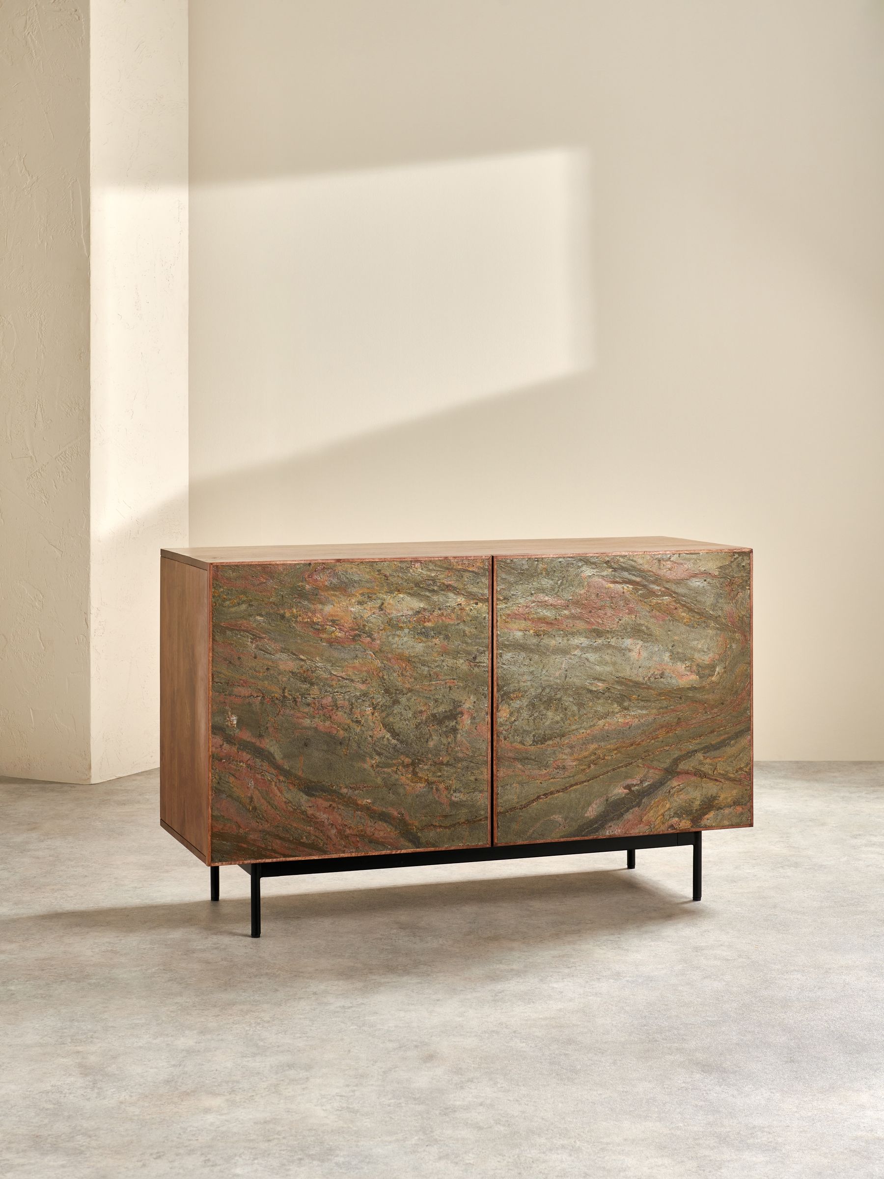 Dilan Small Sideboard in Mango Wood Stone Veneer