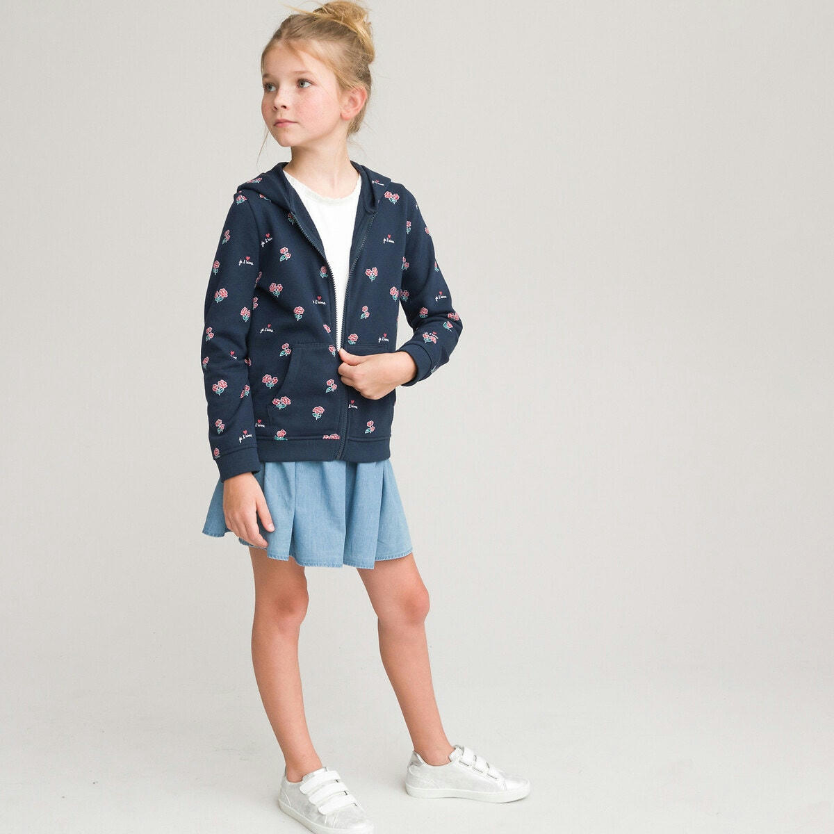 Sweat zippé à capuche, imprimé floral