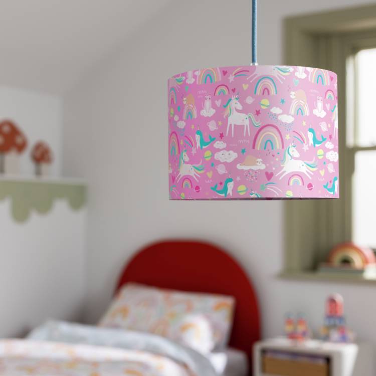 Habitat Unicorn Print Pink Easy Fit Lampshade - 25cm